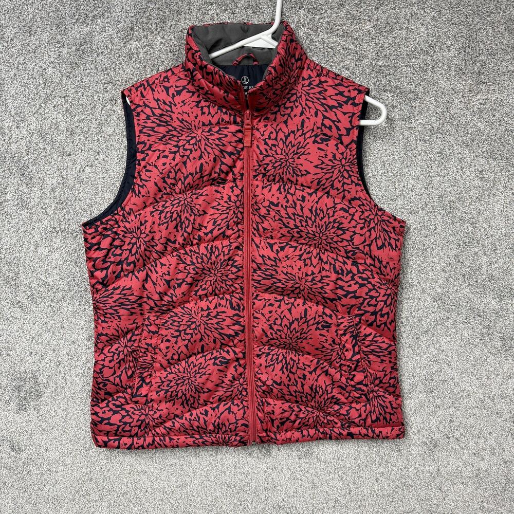 Lands End Vest Womens Medium 10-12 Pink Blue Floral Puffer Down Sleeveless